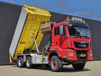 MAN TGS 33.480 6x6 / PALFINGER Z CRANE / 2 SIDE TIPPER
